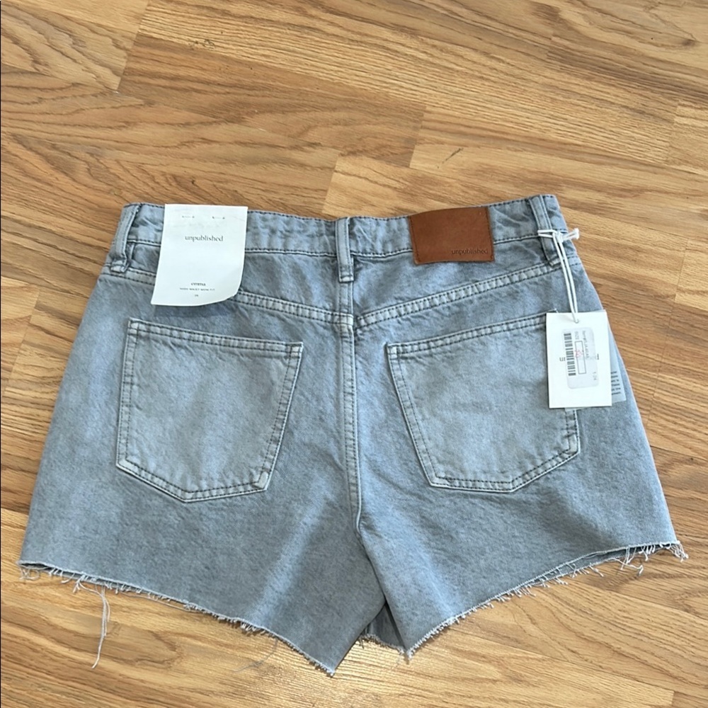 Publish Blue and Gray Jean Shorts with Frayed Hem